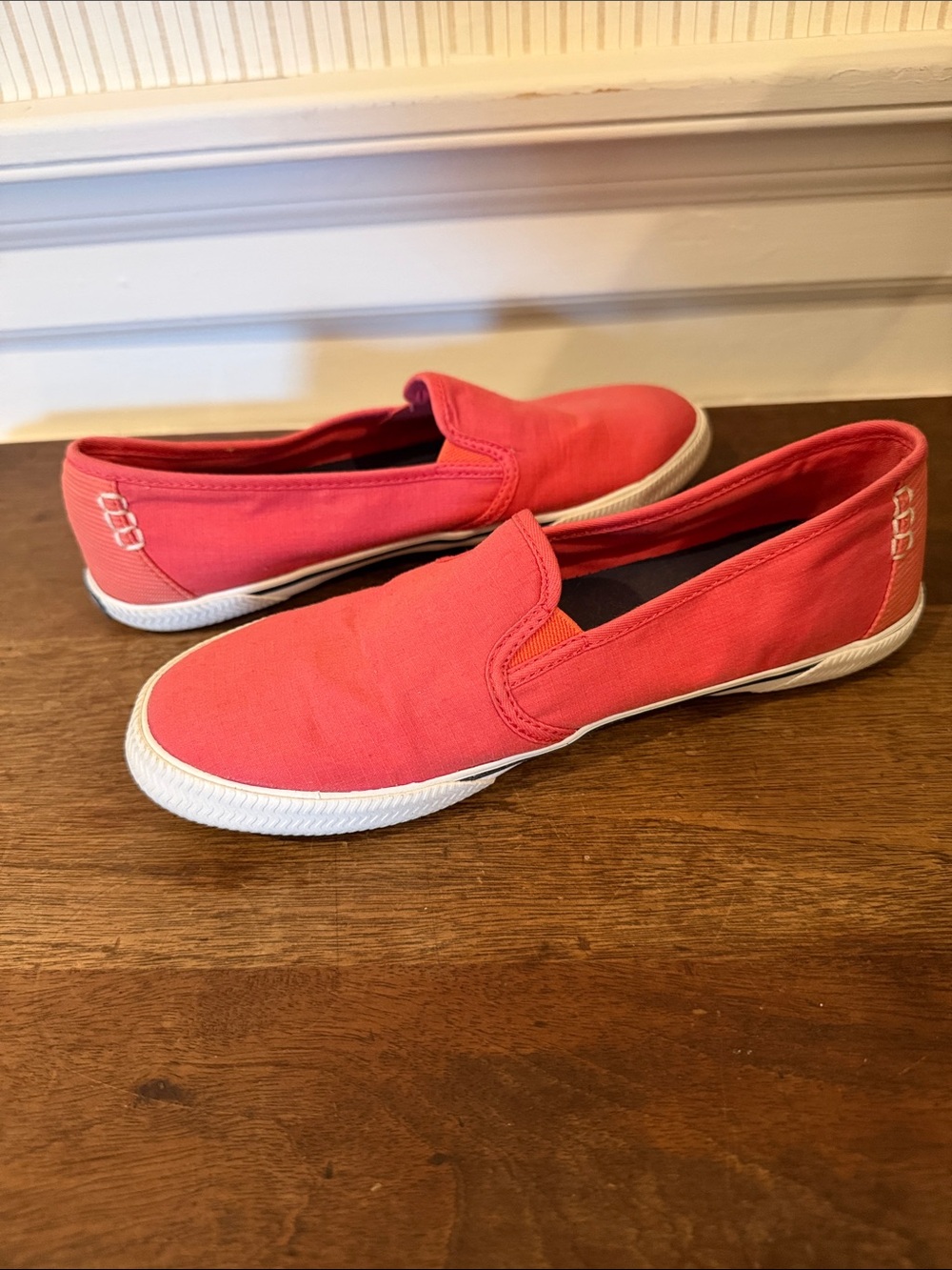 Sperry Women's Slip-On Canvas Sneakers in Coral Pink